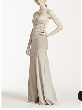 David's Bridal Strapless Satin Gown in Light Champagne